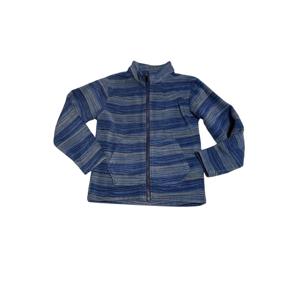 Eddie Bauer Size XS 5/6 Kids Full Zip Blue Striped Fleece Long Sleeve Jacket